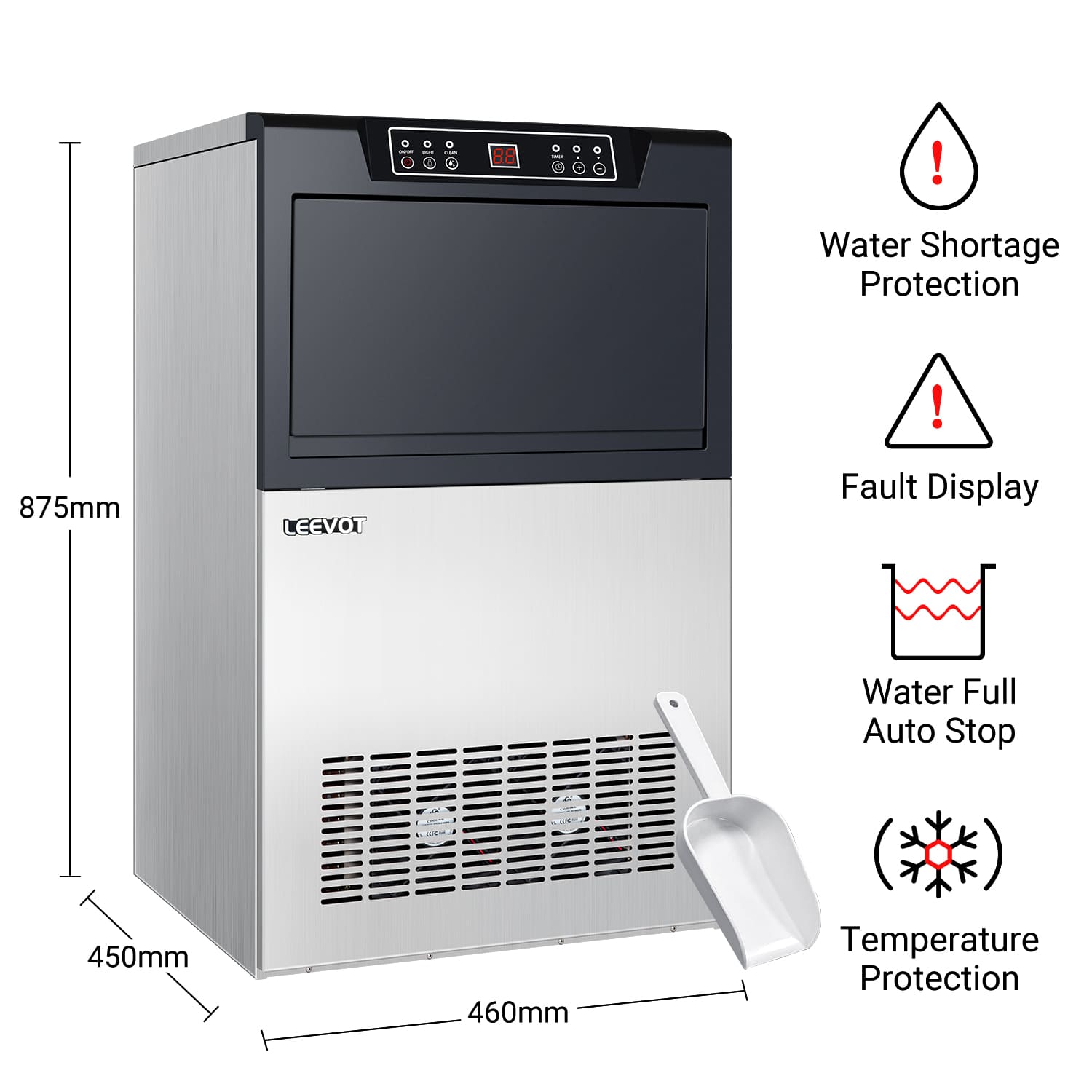 Leevot CIM-780F Undercounter Ice Maker - Commercial Grade, Air Cooled, Perfect for Bars, Offices, and Coffee Shops