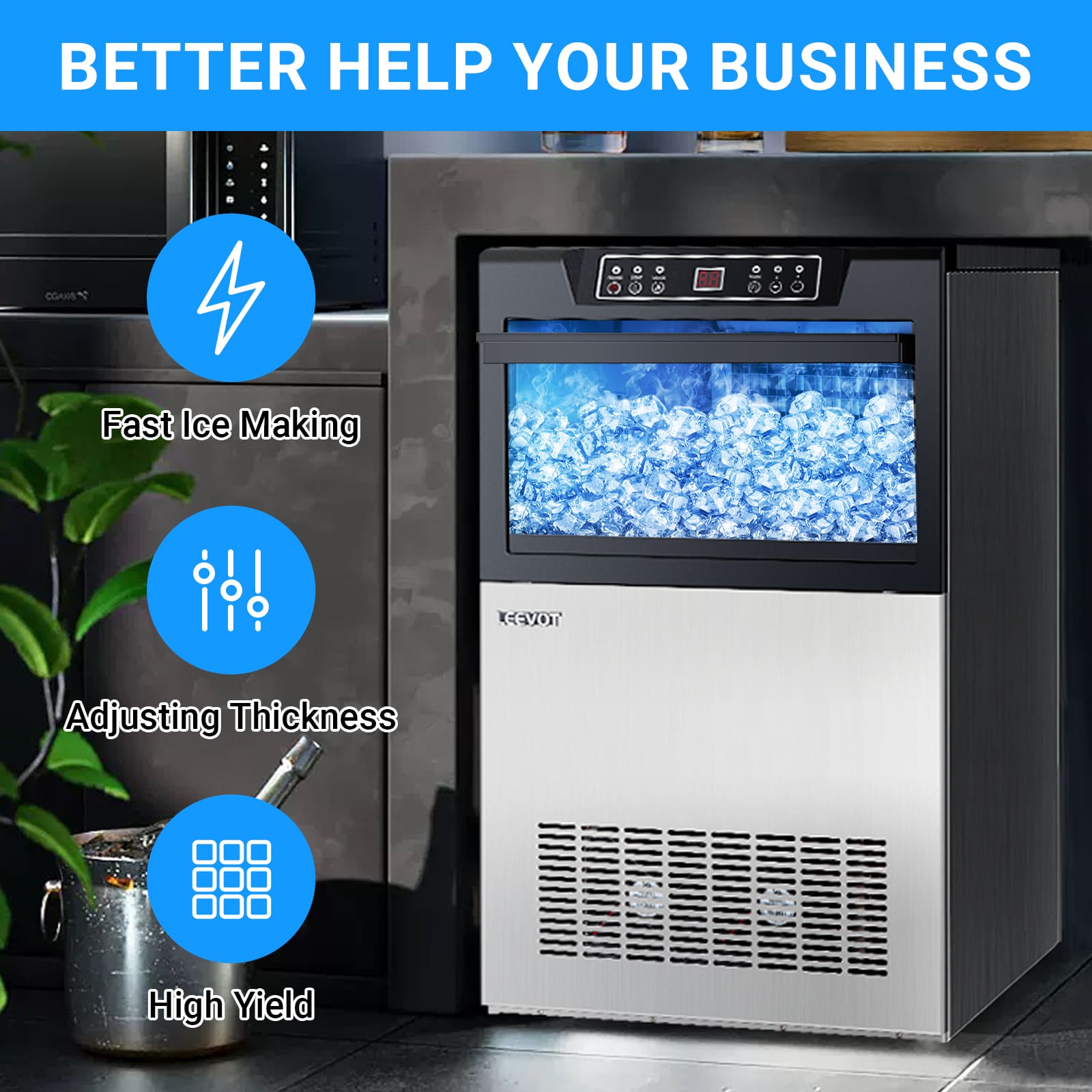 Leevot CIM-780F Undercounter Ice Maker - Commercial Grade, Air Cooled, Perfect for Bars, Offices, and Coffee Shops