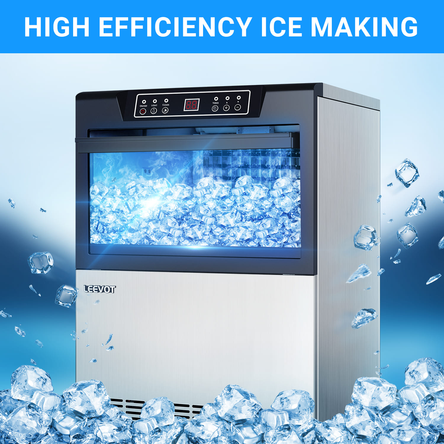 Leevot CIM-780F Undercounter Ice Maker - Commercial Grade, Air Cooled, Perfect for Bars, Offices, and Coffee Shops