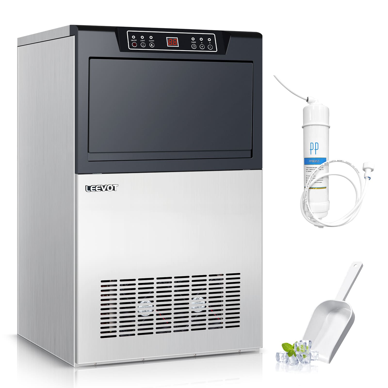 Leevot CIM-550F Undercounter Ice Maker - Commercial Grade, Air Cooled, Perfect for Bars, Offices, and Coffee Shops