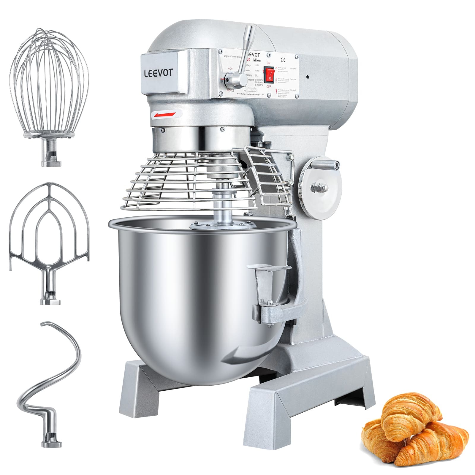 Leevot B20 professional Stand Mixer - Timing Function, Heavy Duty Electric Stand Mixer with Guard & Standard Accessories