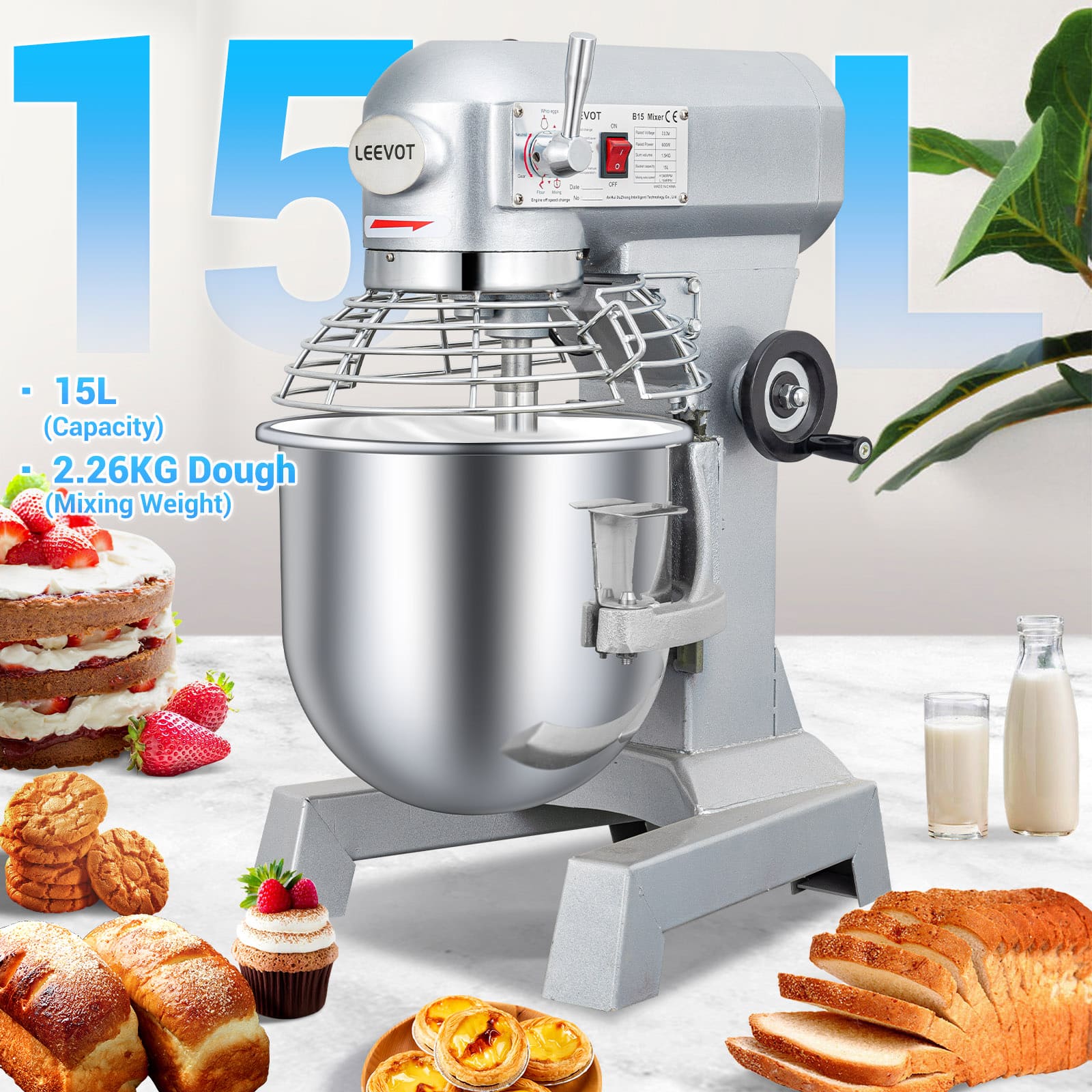 Leevot durable 15L Stand Mixer - Reliable Performance for Bakery and Pizzeria Needs