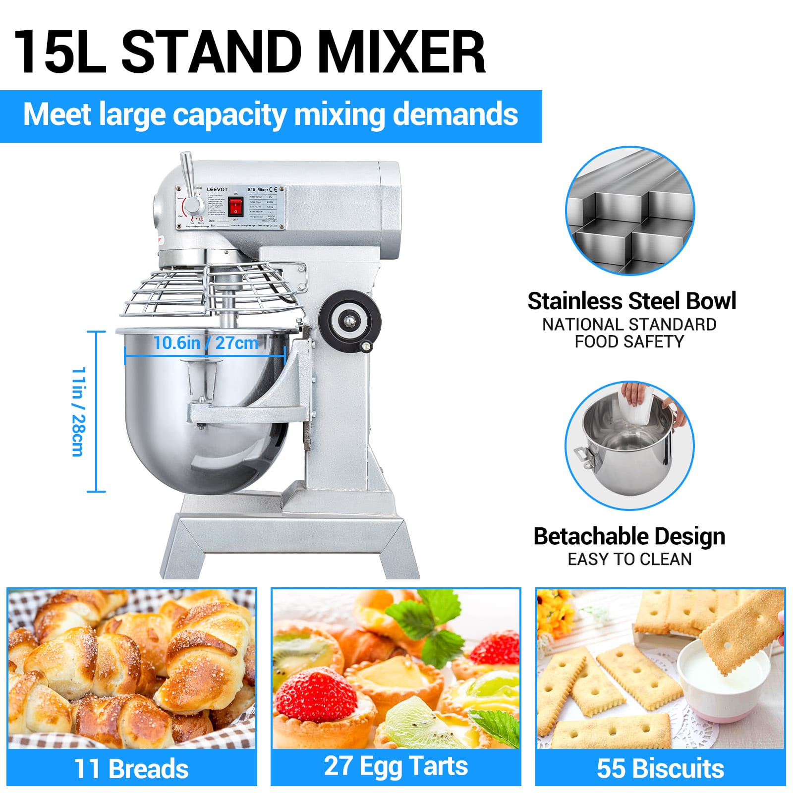 Leevot durable 15L Stand Mixer - Reliable Performance for Bakery and Pizzeria Needs