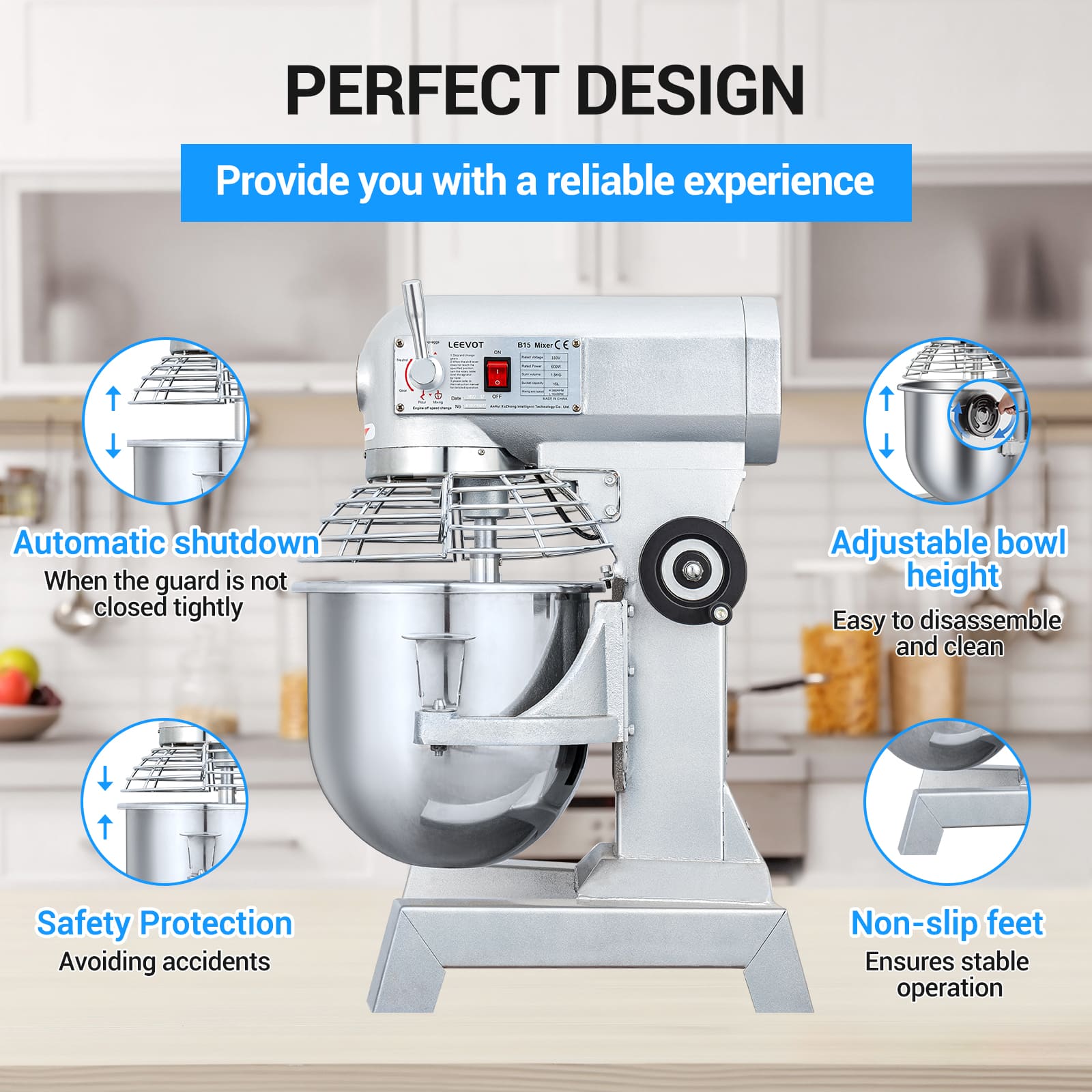Leevot durable 15L Stand Mixer - Reliable Performance for Bakery and Pizzeria Needs