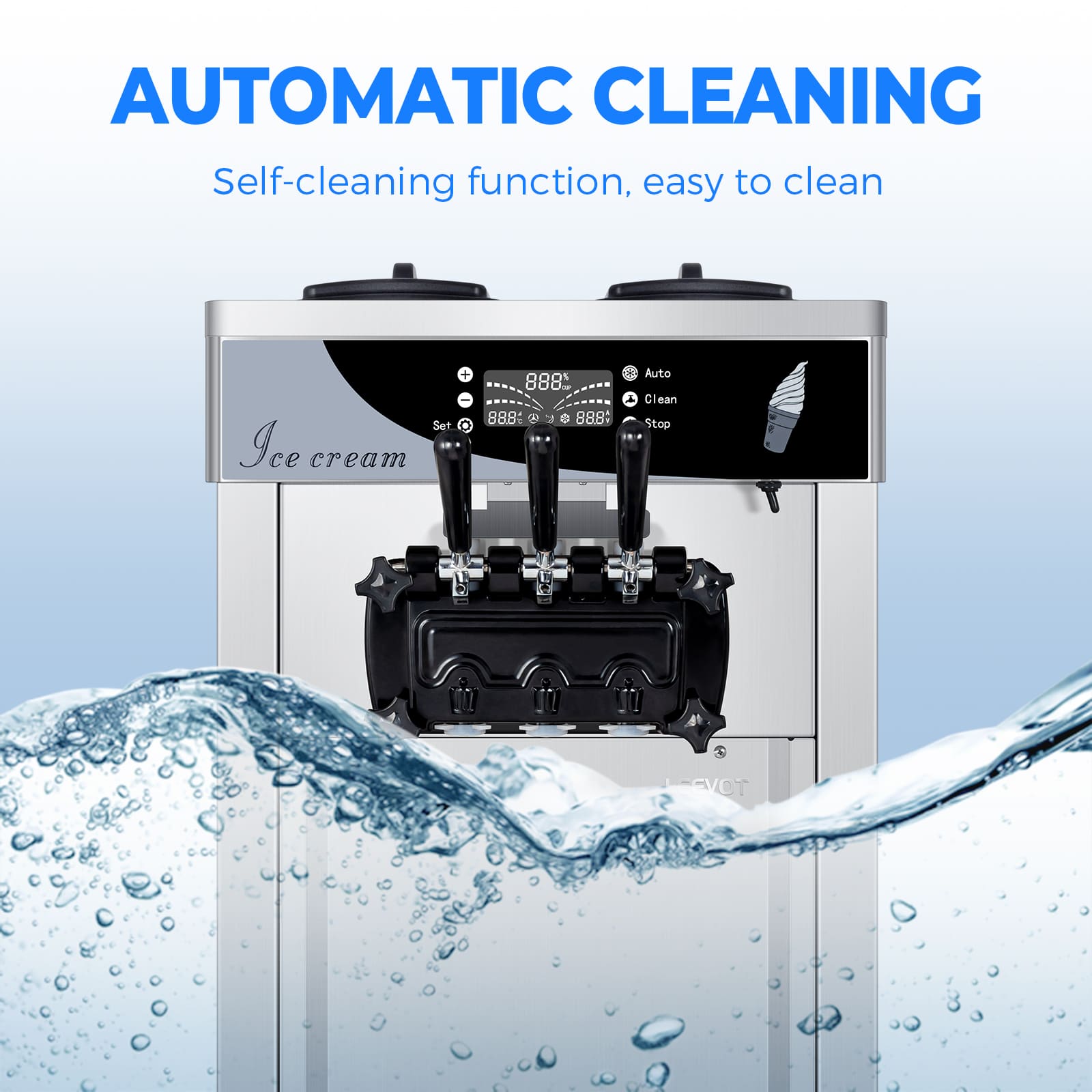 LEEVOT Commercial Soft Serve Ice Cream Machine - Floor Model, 3 Flavors, 2 *6L Hoppers, 3 Dispensers for Restaurants and Snack Bars