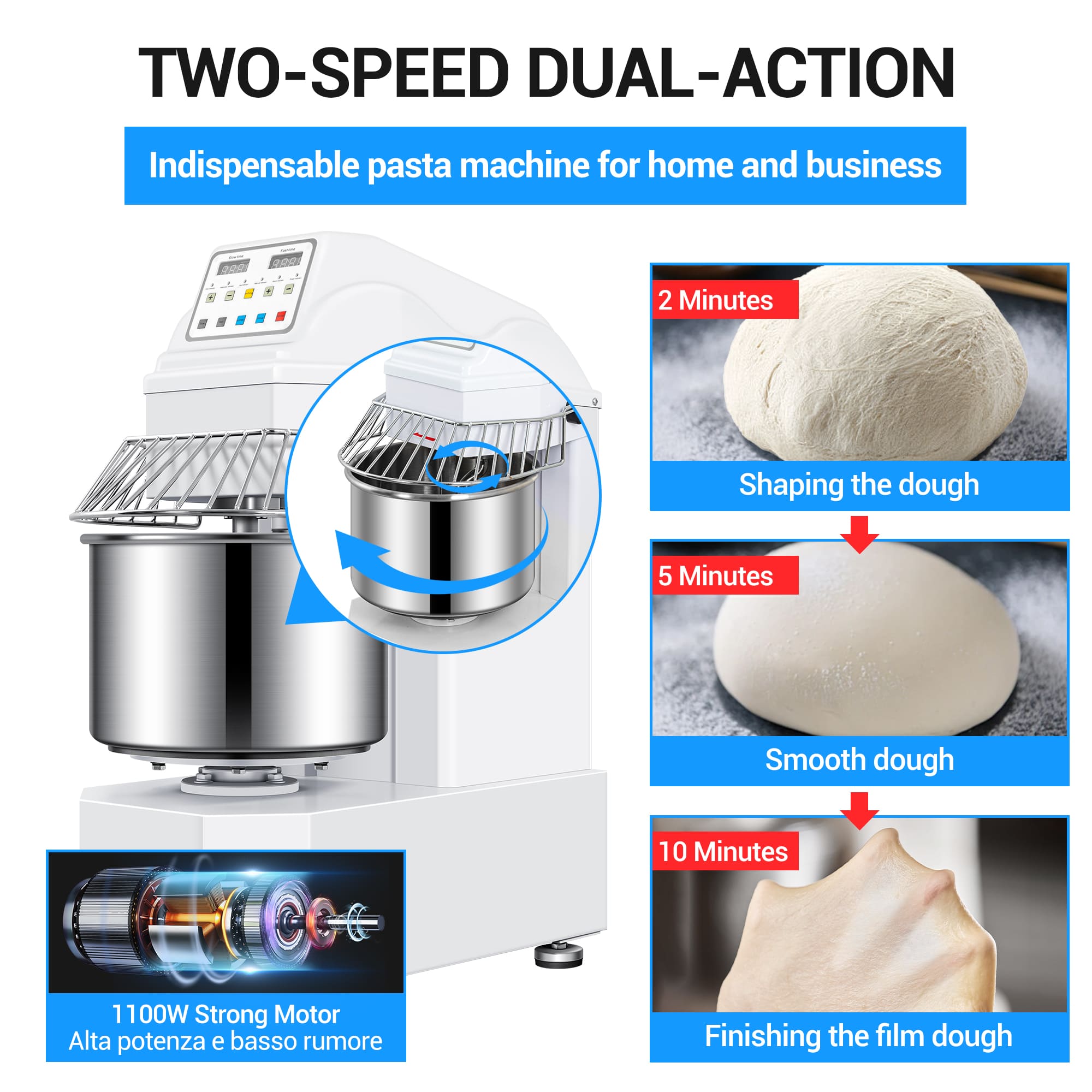 Commercial 20L Spiral Dough Mixer with 2-Speed Motor and Auto-Stop Safety Feature – Ideal for Pizza, Bread, and Cookie Dough