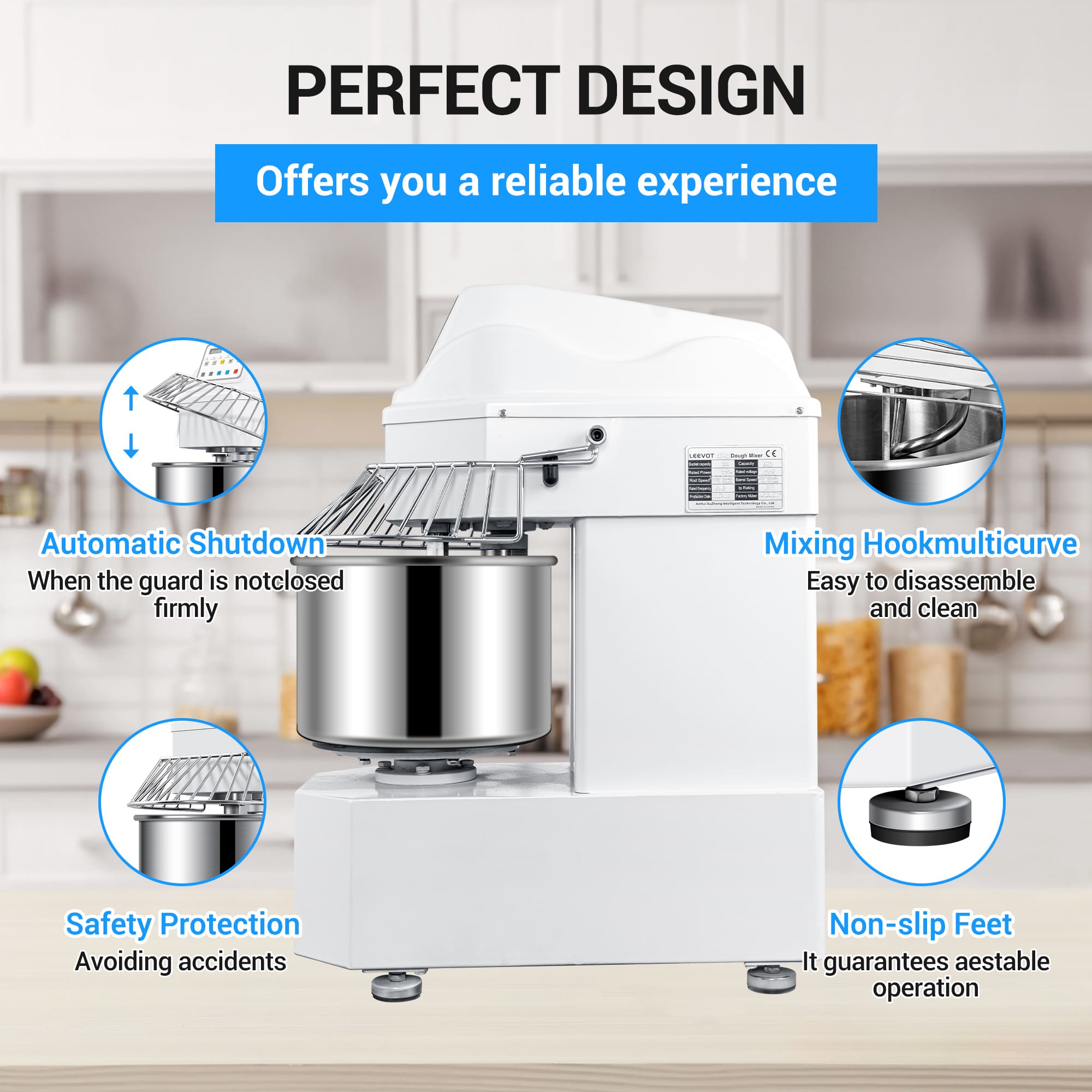 Commercial 20L Spiral Dough Mixer with 2-Speed Motor and Auto-Stop Safety Feature – Ideal for Pizza, Bread, and Cookie Dough