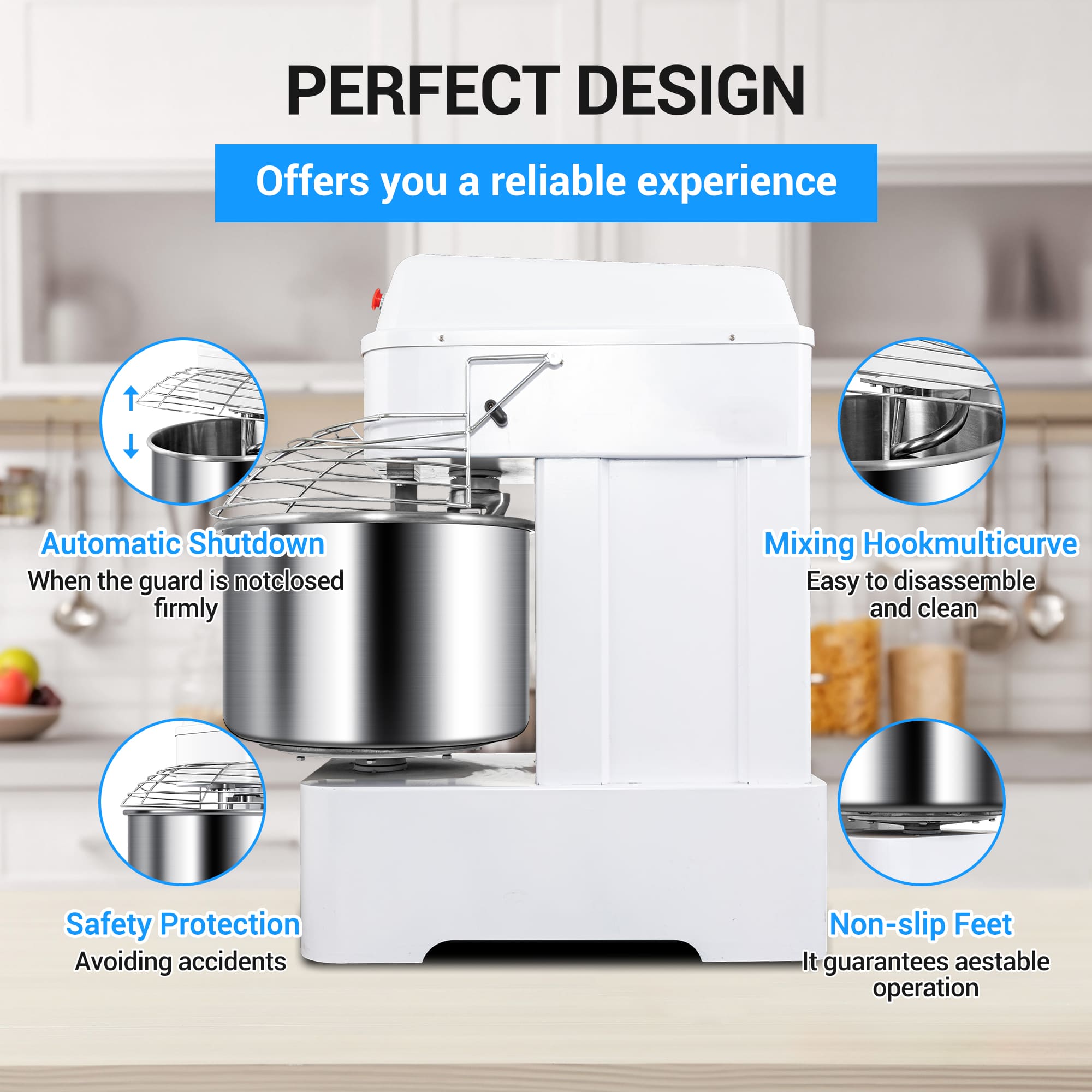 Leevot 60L Professional Spiral Mixer – High Capacity, Dual Rotation, and Advanced Safety for Kitchens and Bakeries