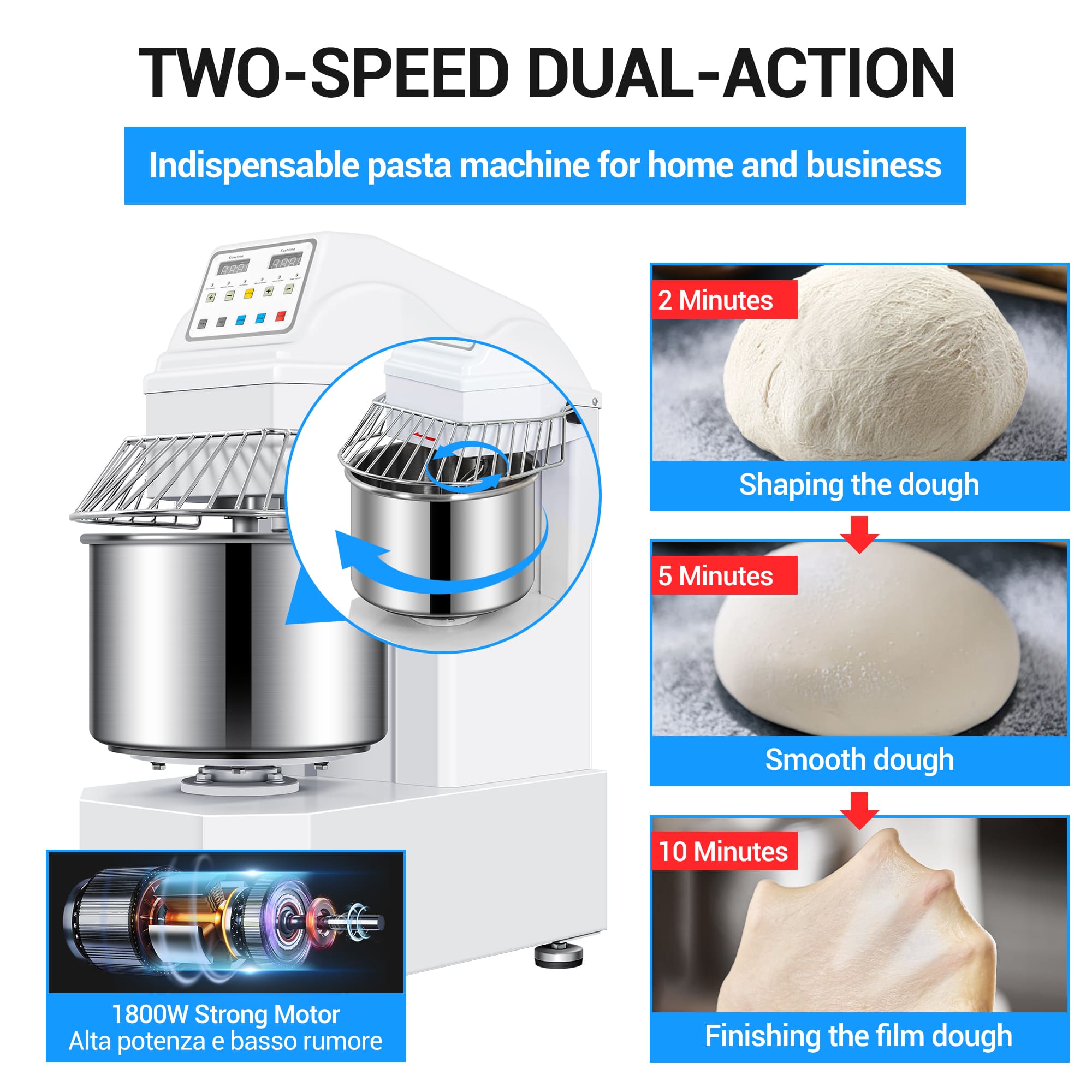 Commercial 30L Spiral Dough Mixer with 2-Speed Motor and Auto-Stop Safety Feature – Ideal for Pizza, Bread, and Cookie Dough