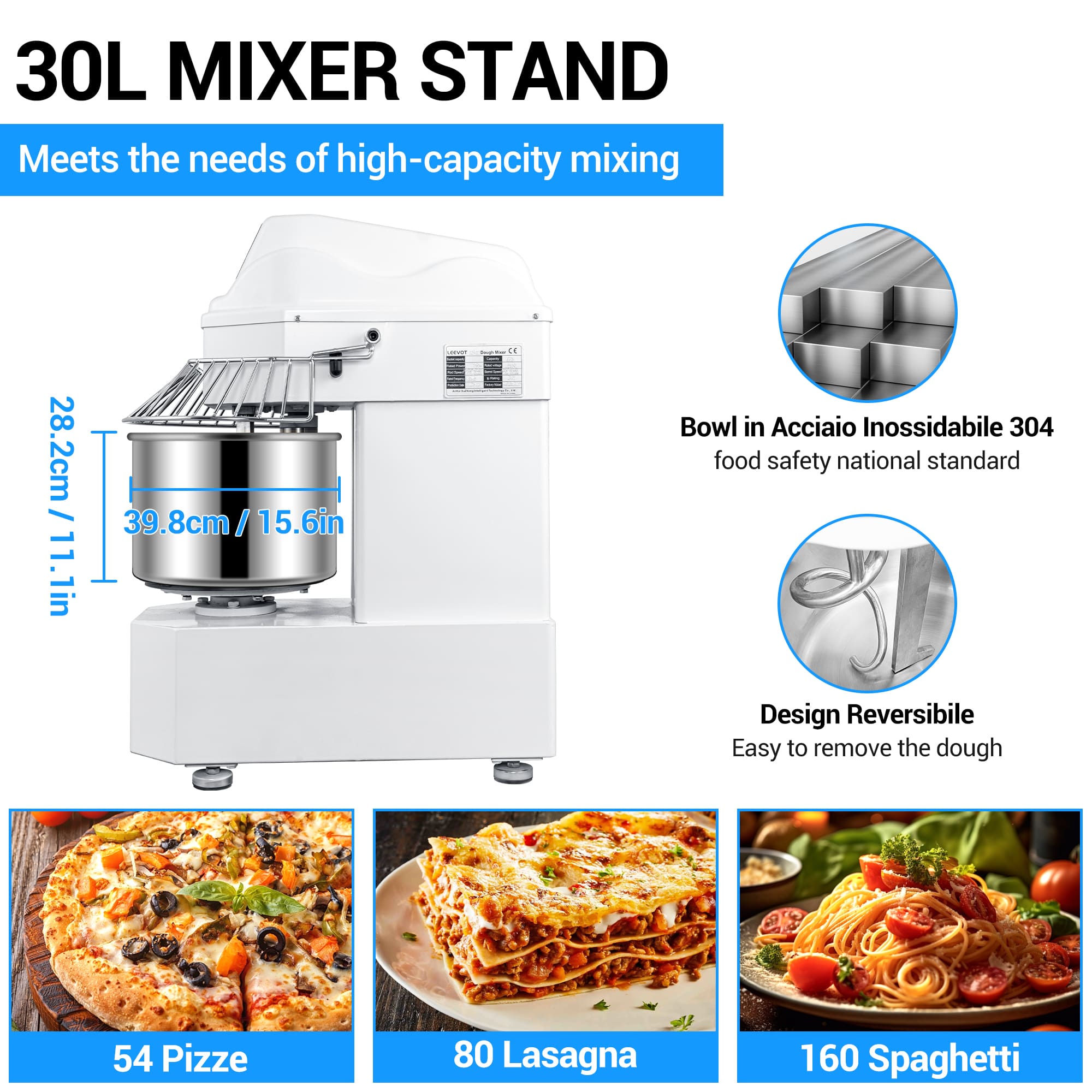 Commercial 30L Spiral Dough Mixer with 2-Speed Motor and Auto-Stop Safety Feature – Ideal for Pizza, Bread, and Cookie Dough