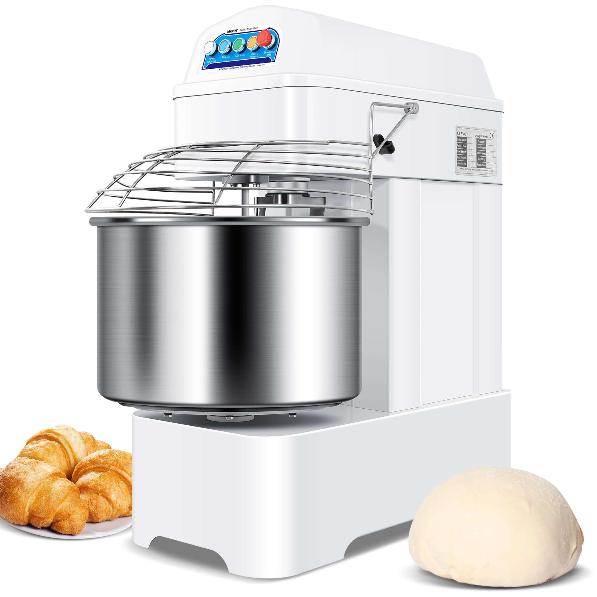 Leevot 60L Professional Spiral Mixer – High Capacity, Dual Rotation, and Advanced Safety for Kitchens and Bakeries