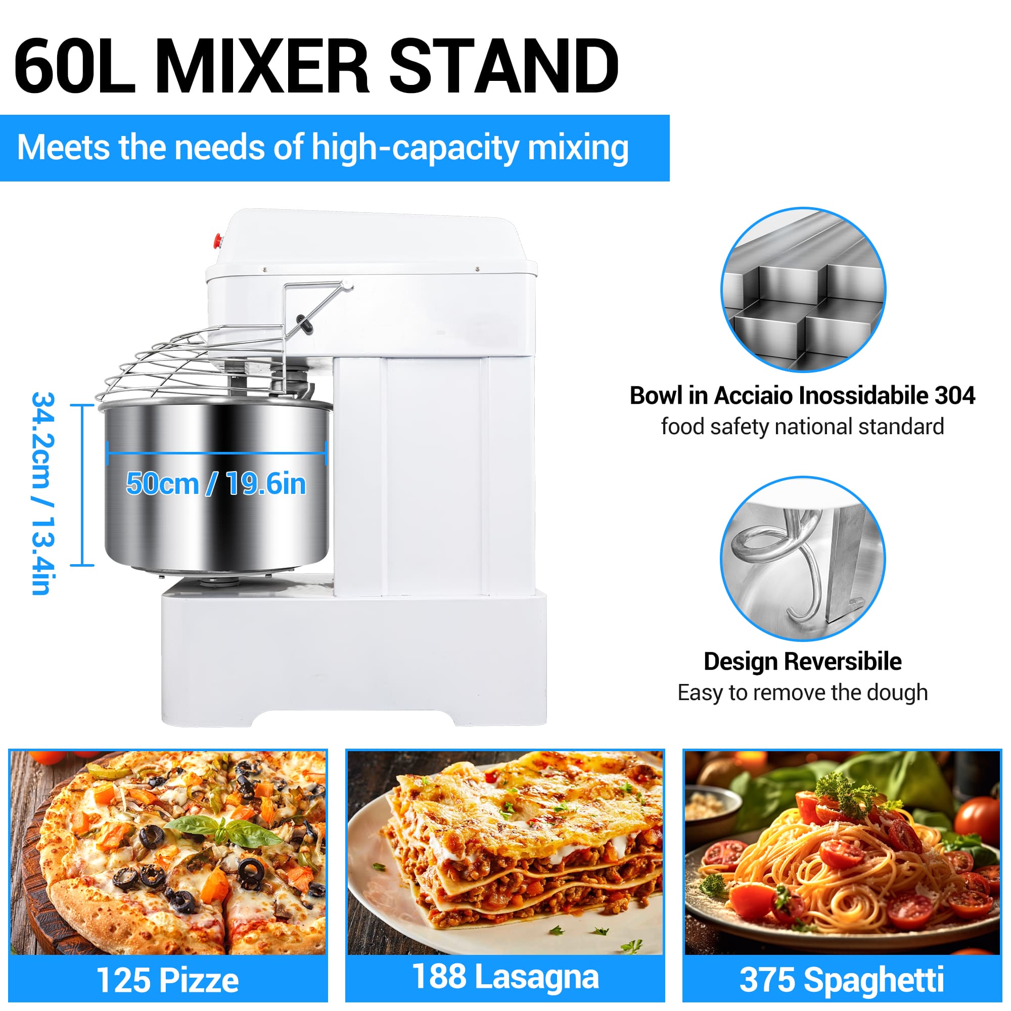 Leevot 60L Professional Spiral Mixer – High Capacity, Dual Rotation, and Advanced Safety for Kitchens and Bakeries