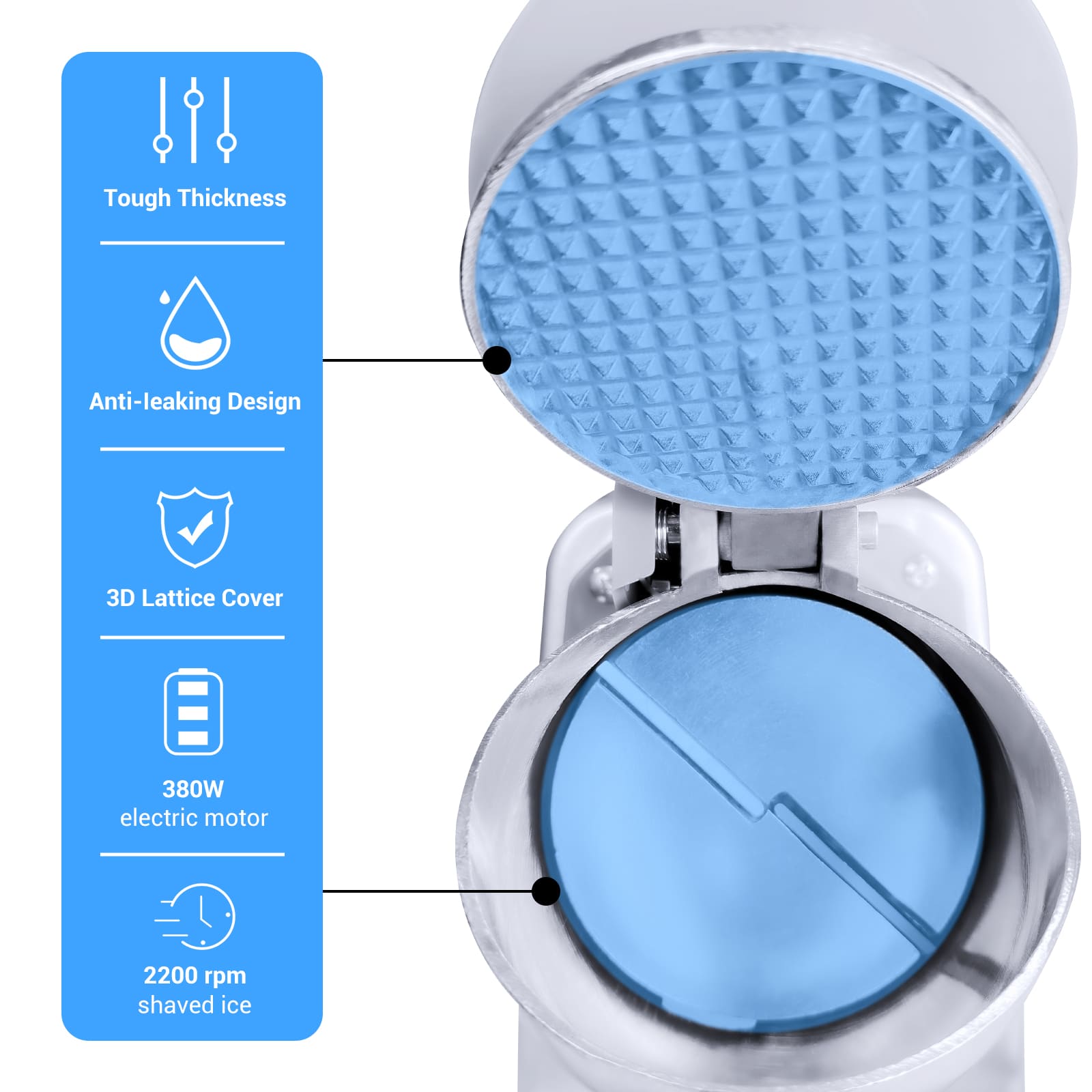 LEEVOT High-Capacity Snow Cone Machine - Ice Crusher 85 kg/h with 2200 RPM Motor, Advanced Safety, and Sturdy Stainless Steel Design