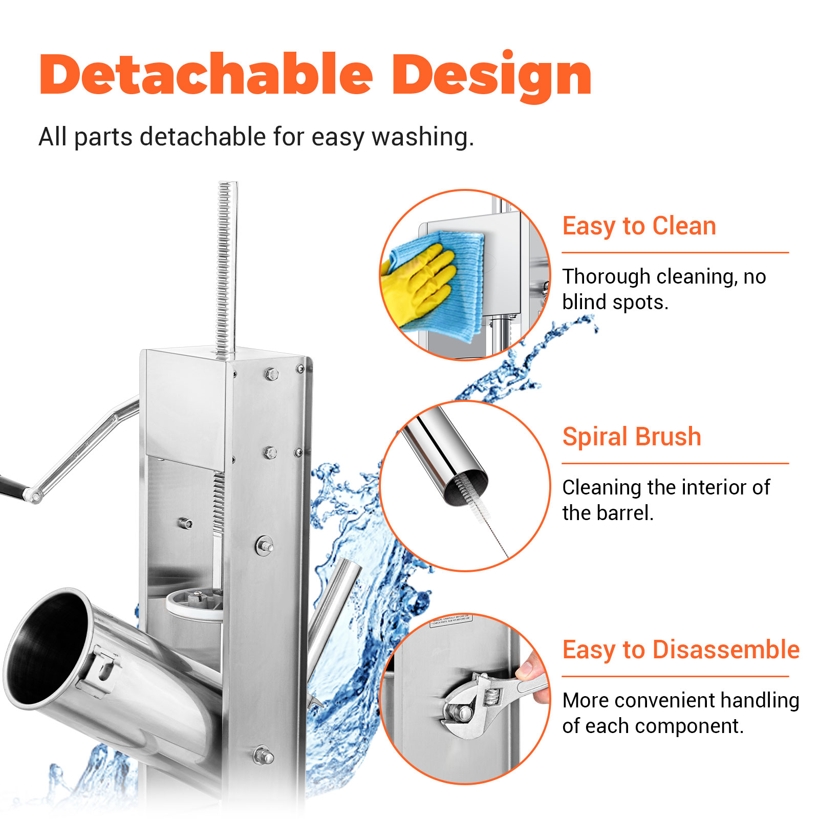 Leevot 7 Liters Vertical Manual Sausage Stuffer - Stainless Steel, 2 Speeds, 4 Filling Tubes