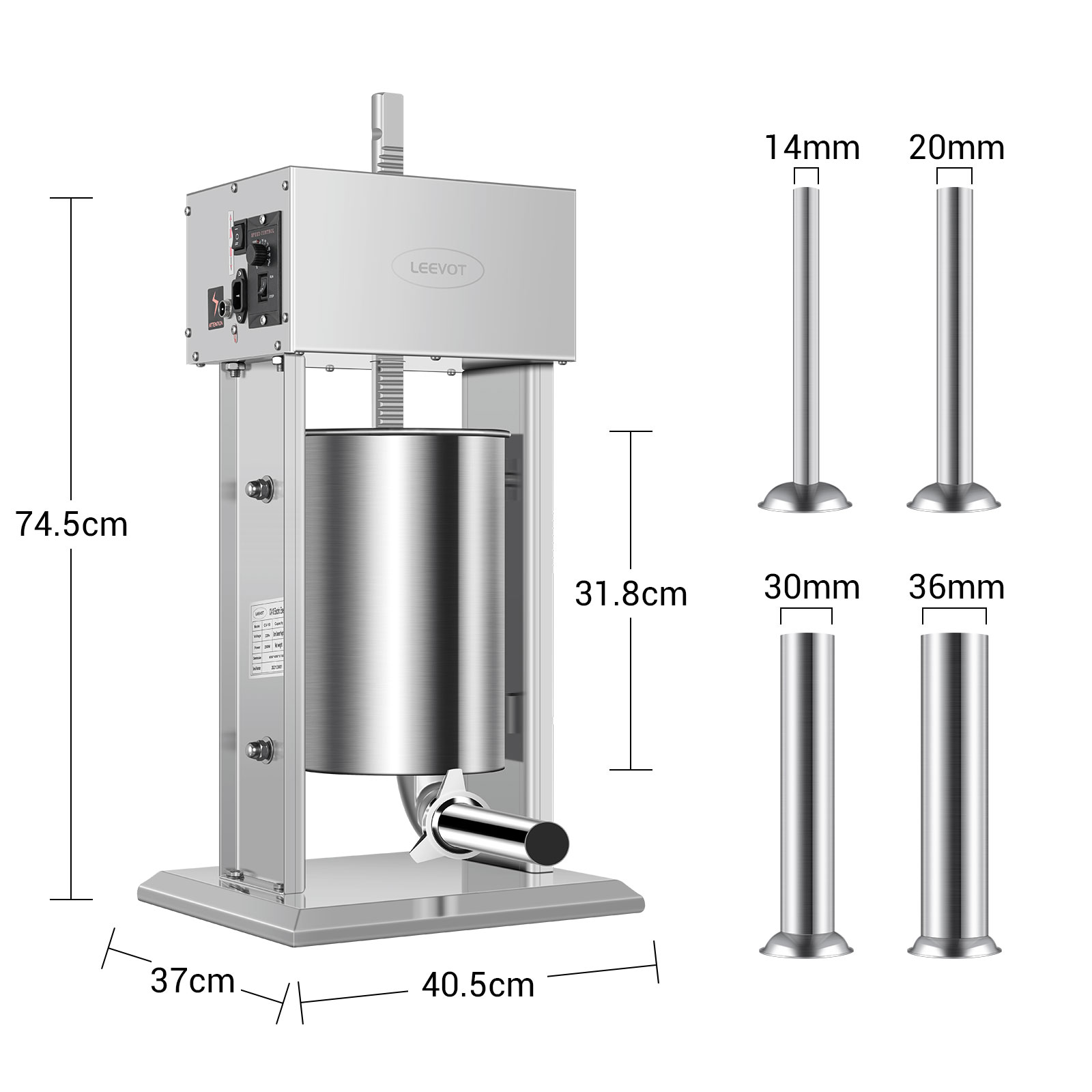 Leevot Electric Sausage Stuffer, 9 Speeds, 12L, Vertical, Stainless Steel with 4 Tubes, Home and Commercial Use