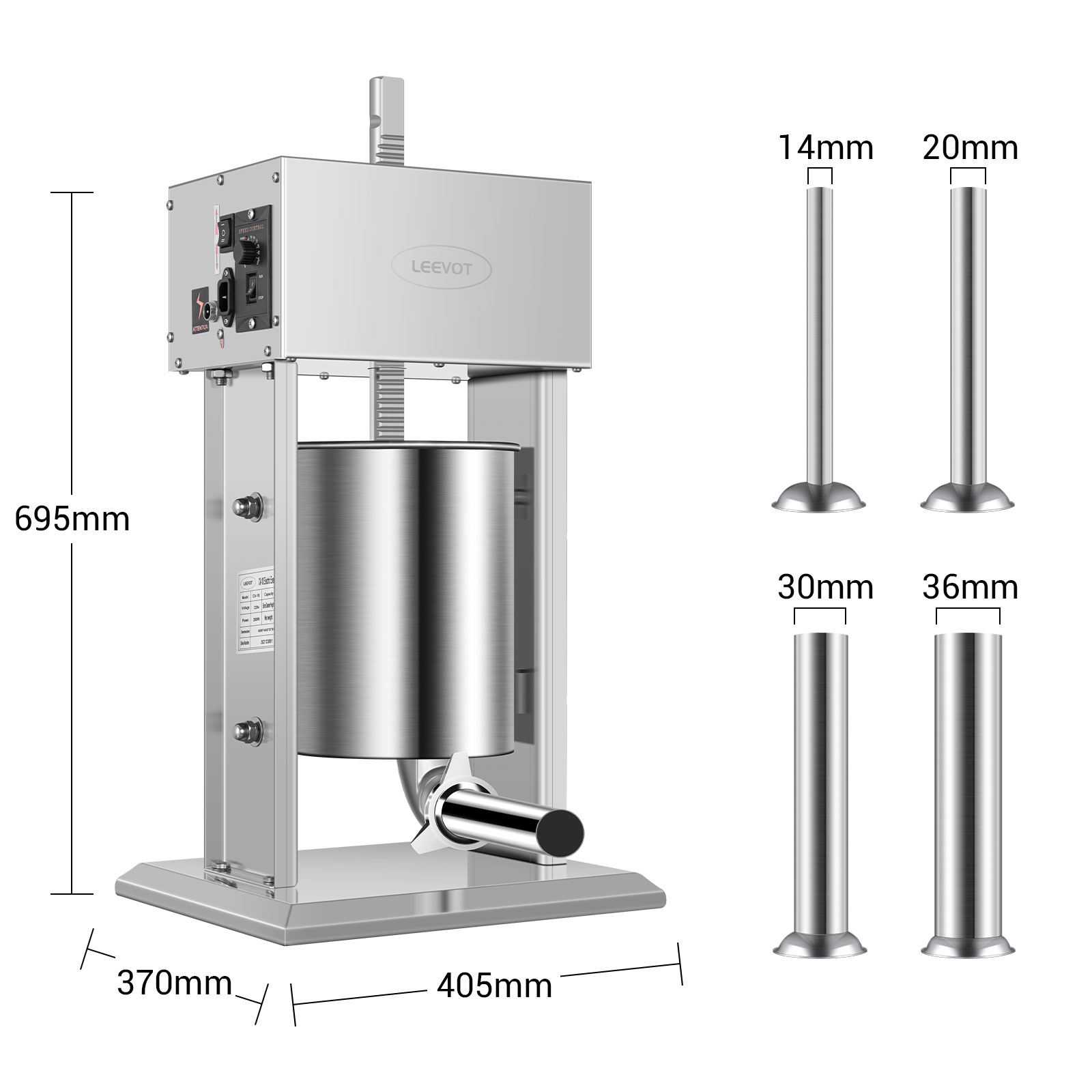 Leevot Electric Sausage Stuffer, 9 Speeds, 10L, Vertical, Stainless Steel with 4 Tubes, Home and Commercial Use
