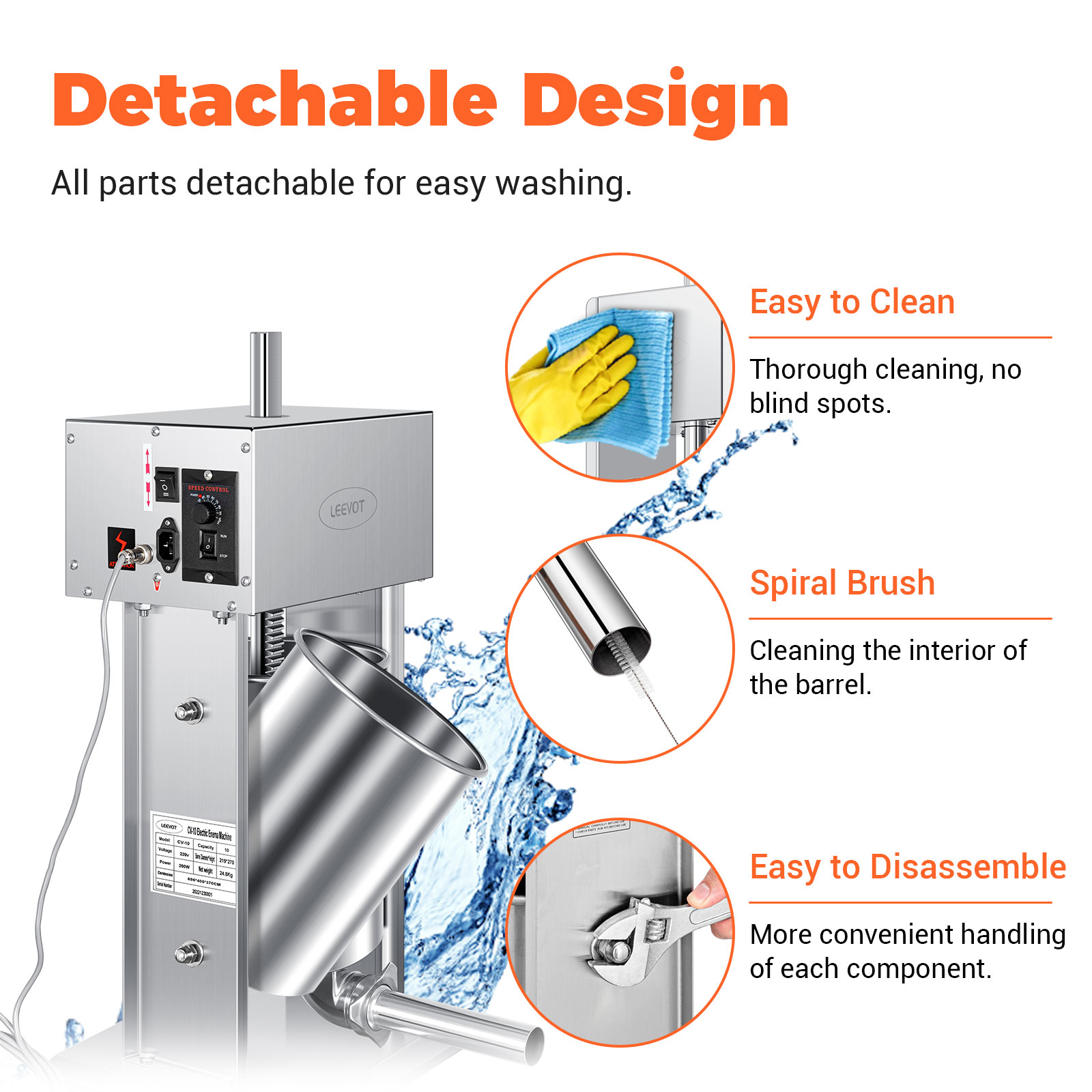 Leevot Electric Sausage Stuffer, 9 Speeds, 15L, Vertical, Stainless Steel with 4 Tubes, Home and Commercial Use