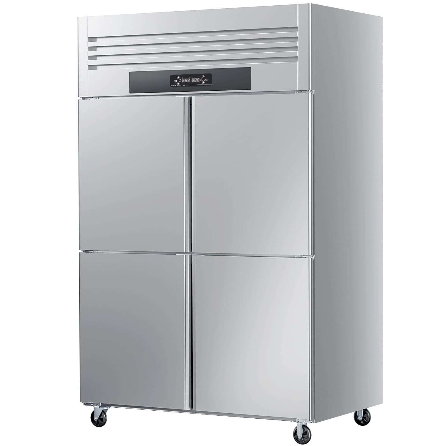 900L Commercial Solid Door Reach-In Freezer, 300W Upright Chiller, 220V Stainless Steel Refrigeration Cabinet for Fresh and Frozen Food Storage.