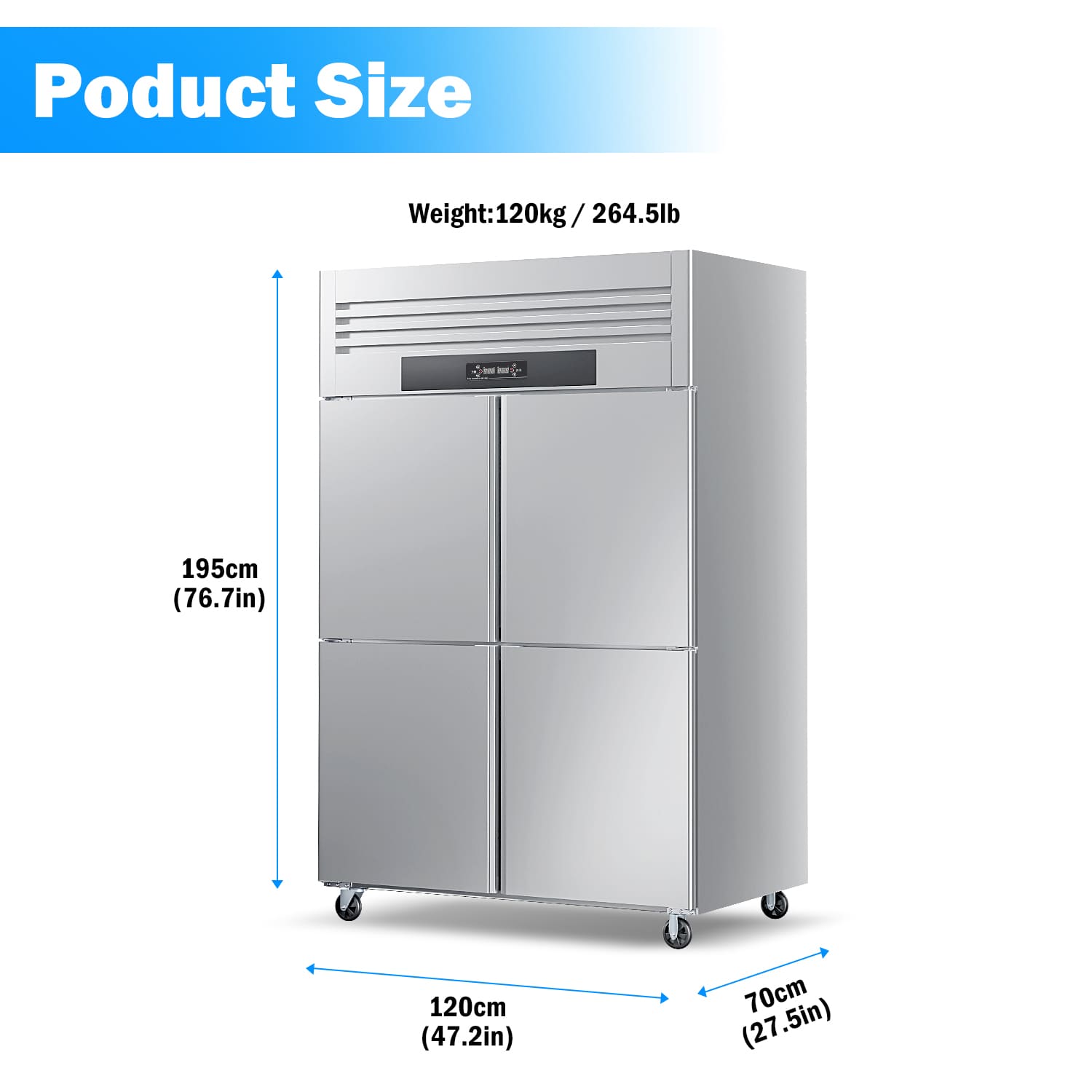 900L Commercial Solid Door Reach-In Freezer, 300W Upright Chiller, 220V Stainless Steel Refrigeration Cabinet for Fresh and Frozen Food Storage.